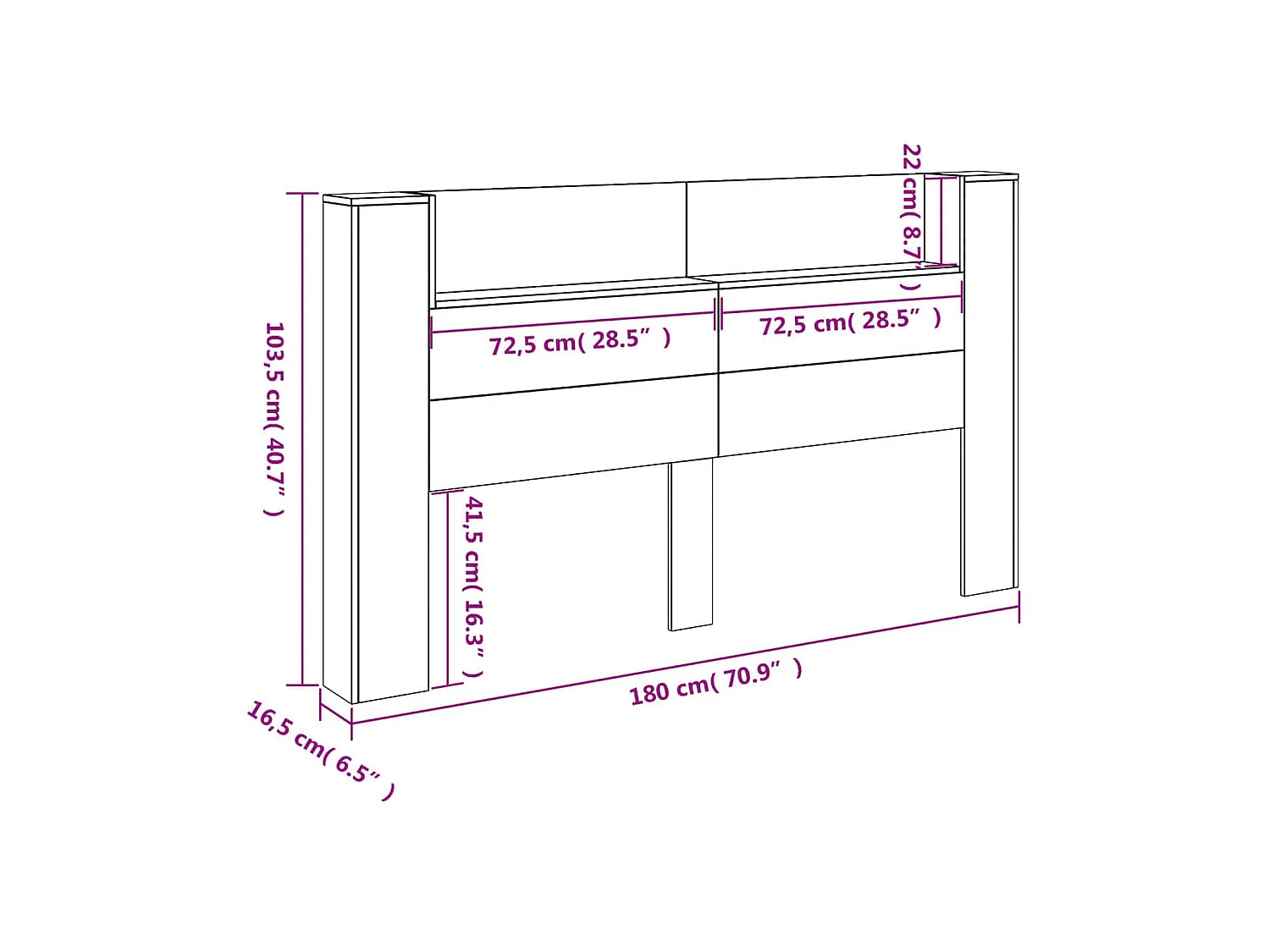 LED-Kopfteil mit Ablagen Weiß 180x16,5x103,5 cm