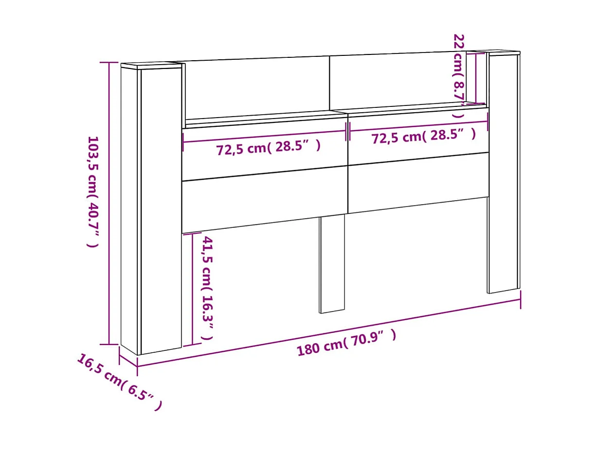 LED-Kopfteil mit Ablagen Weiß 180x16,5x103,5 cm