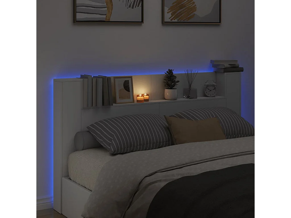 LED-Kopfteil mit Ablagen Weiß 180x16,5x103,5 cm
