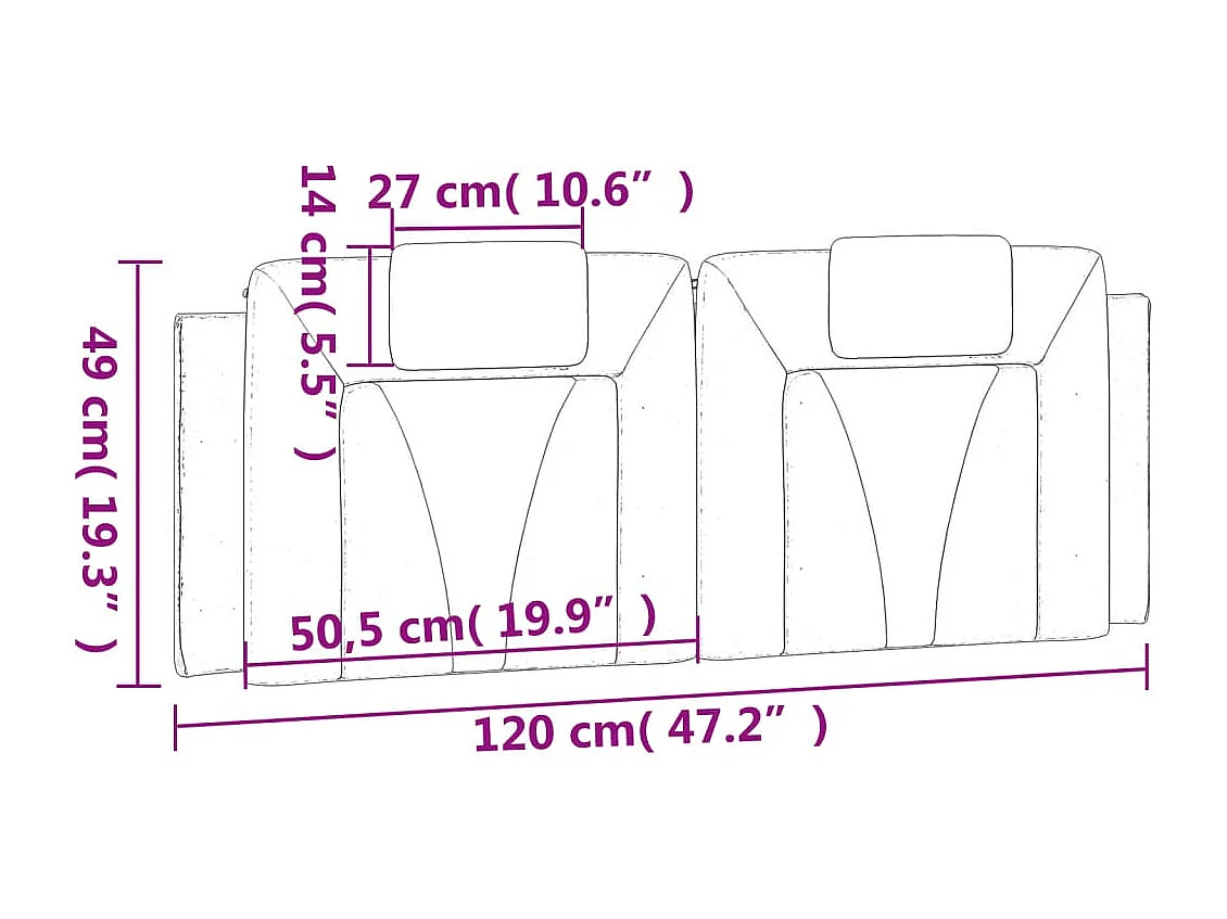 Coussin de tête de lit noir et blanc 120 cm similicuir