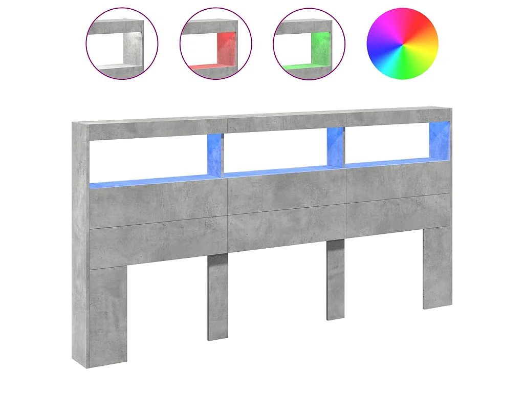 Testiera con Contenitore a LED Grigio Cemento 200x17x102 cm
