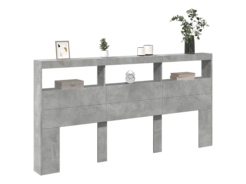 Testiera con Contenitore a LED Grigio Cemento 200x17x102 cm
