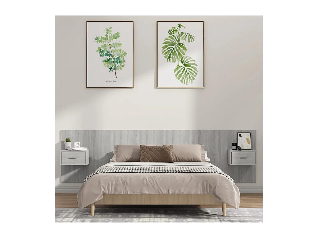 Tête de lit avec armoires sonoma gris Bois d'ingénierie