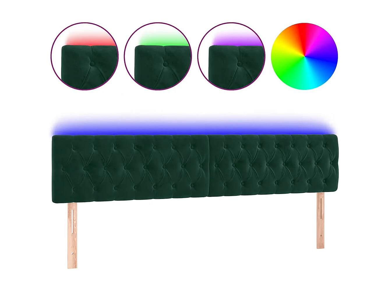 Hoofdbord LED 180x7x78/88 cm fluweel donkergroen