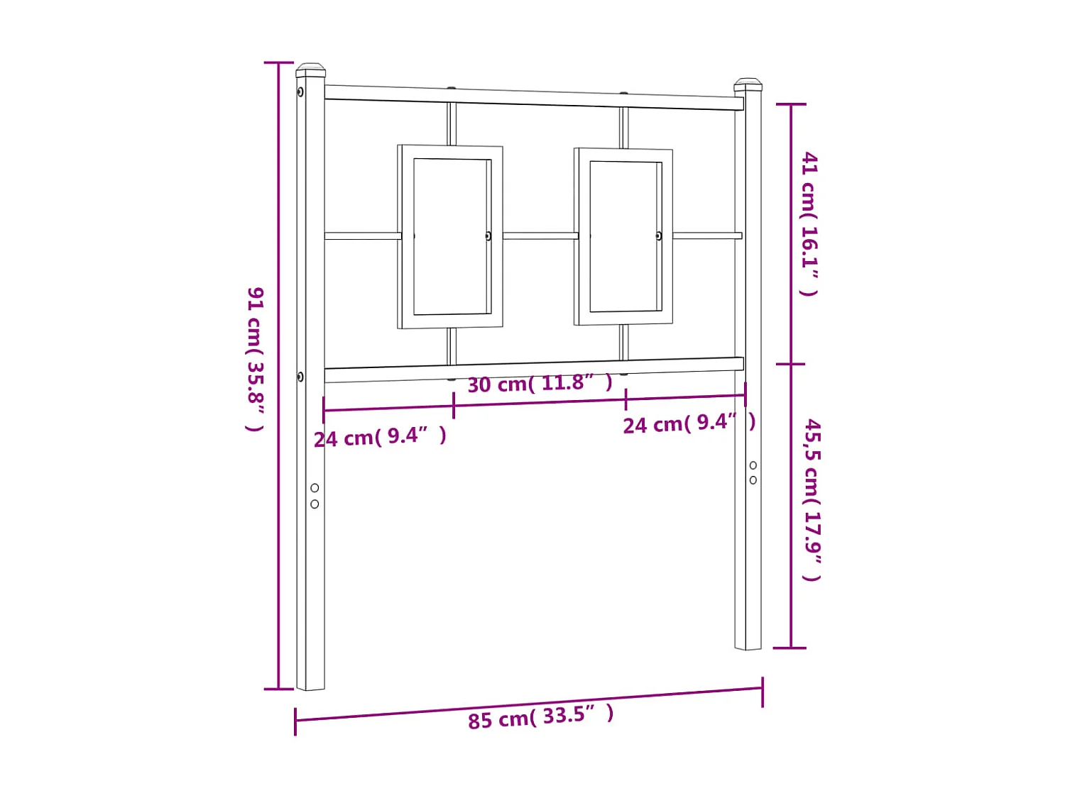 Hoofdbord 80 cm metaal wit