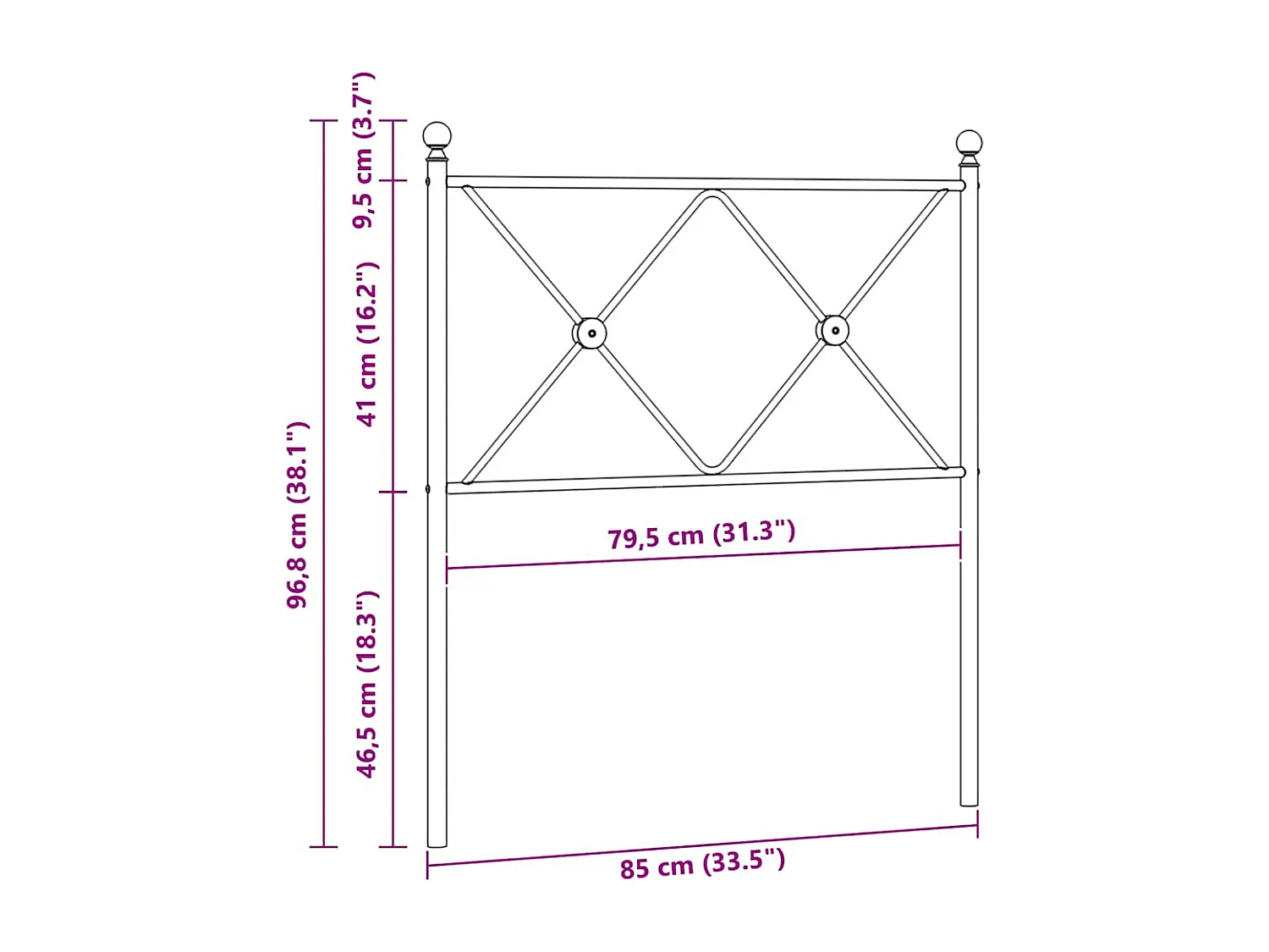 Tête de lit de remplacement métal noir 80 cm