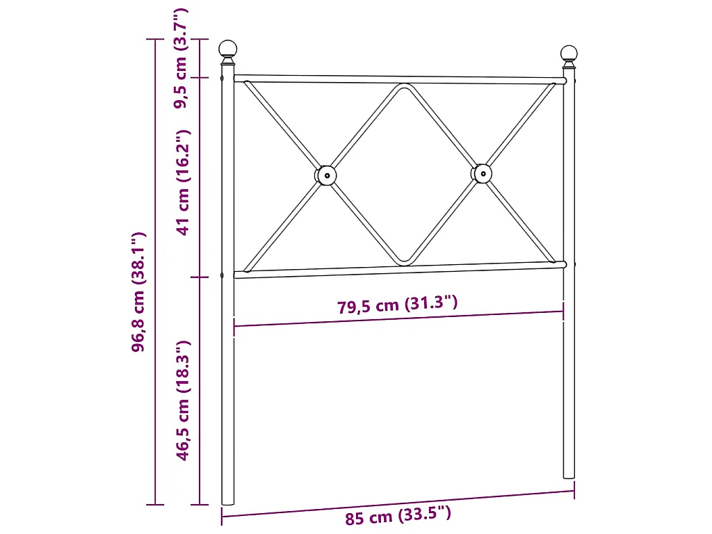 Vervangend hoofdbord 80 cm metaal zwart