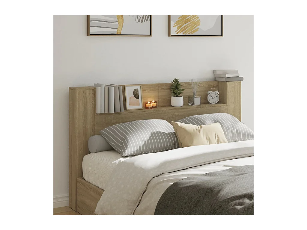 LED-Kopfteil mit Ablagen Sonoma-Eiche 180x16,5x103,5 cm