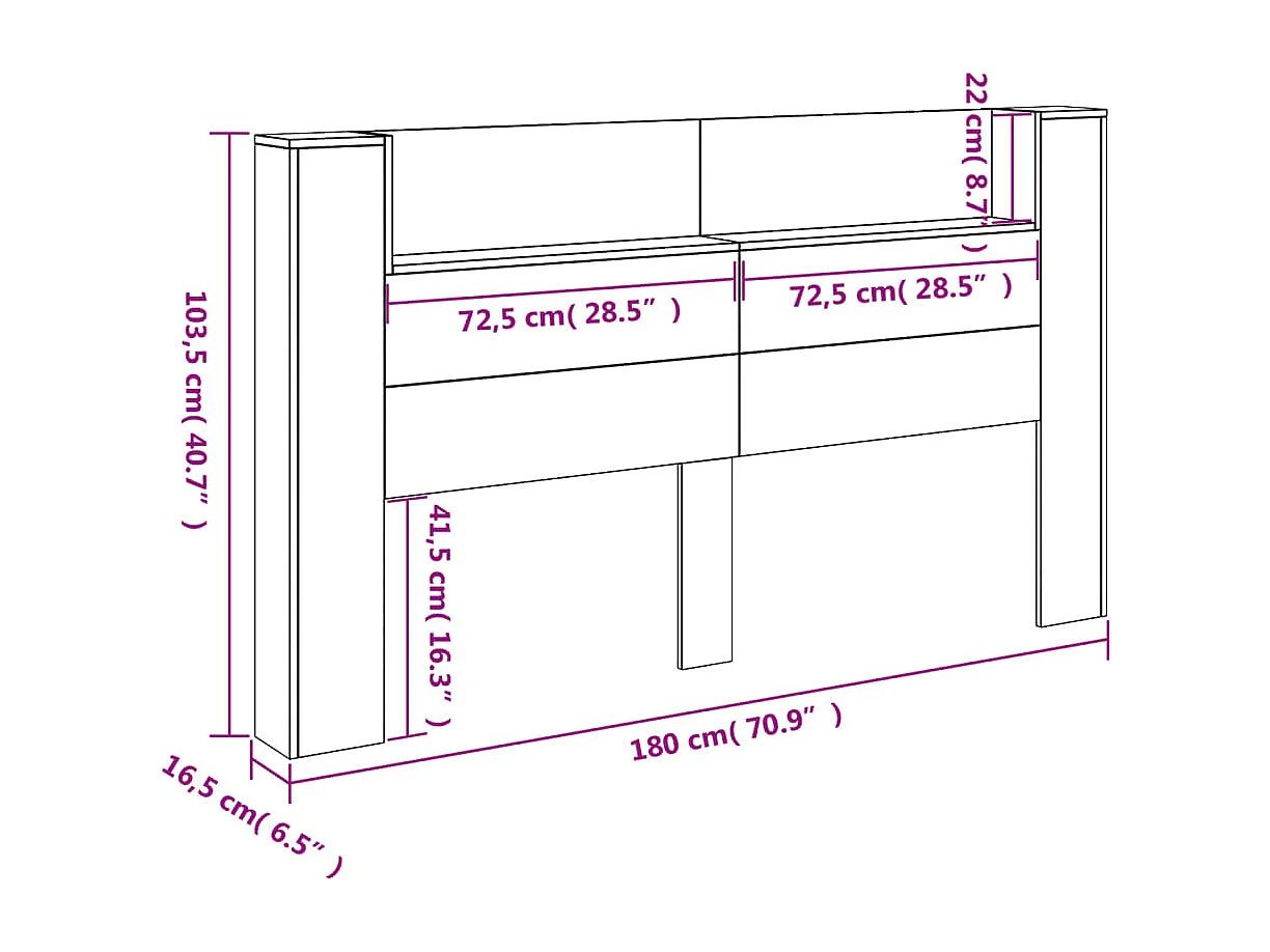 LED-Kopfteil mit Ablagen Sonoma-Eiche 180x16,5x103,5 cm