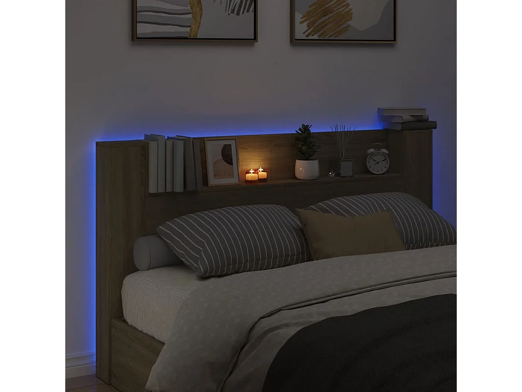 LED-Kopfteil mit Ablagen Sonoma-Eiche 180x16,5x103,5 cm