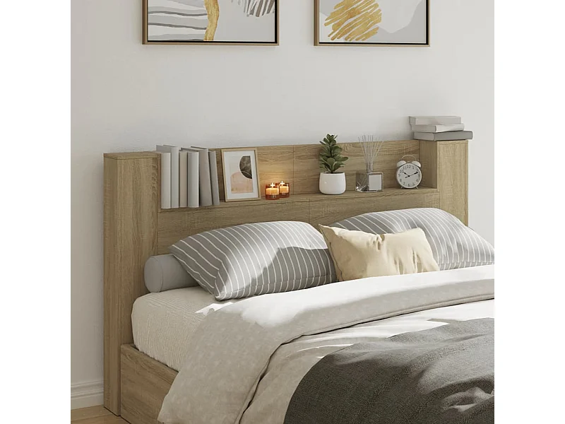 LED-Kopfteil mit Ablagen Sonoma-Eiche 180x16,5x103,5 cm