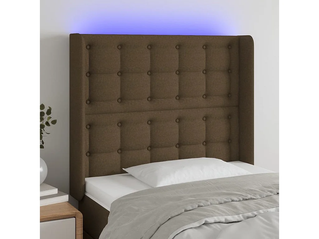 LED Kopfteil Dunkelbraun 103x16x118/128 cm Stoff