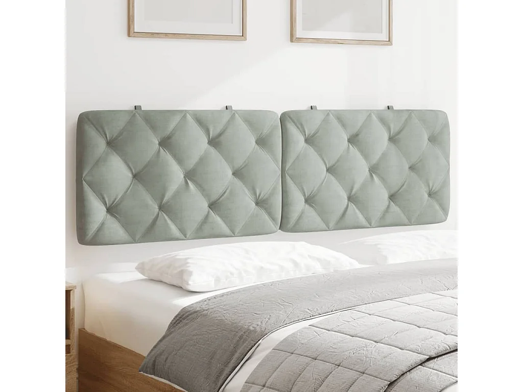Almofadão de cabeceira 160 cm veludo cinzento-claro