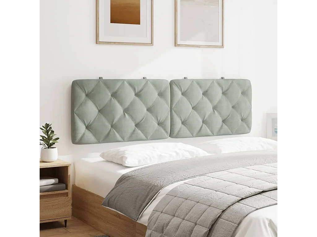 Almofadão de cabeceira 160 cm veludo cinzento-claro