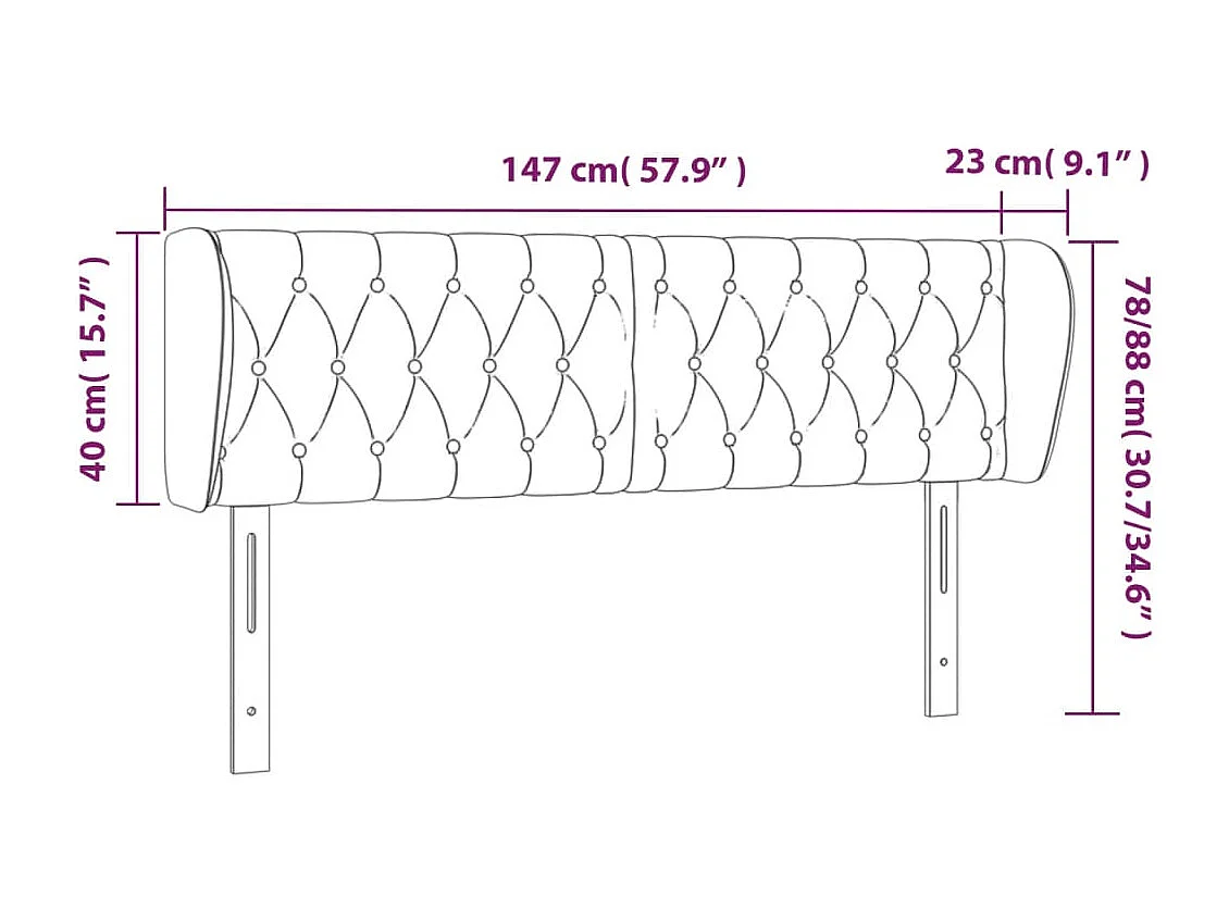 Tête de lit avec oreilles Vert foncé 147x23x78/88 cm Velours