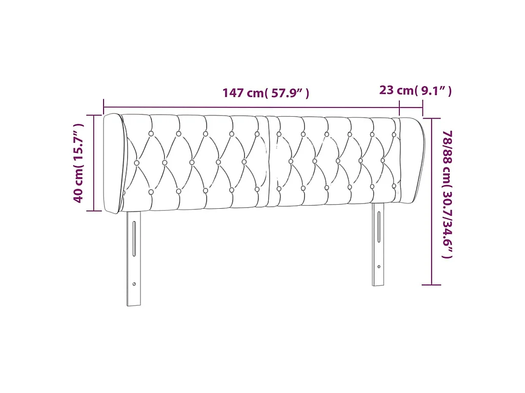 Hoofdbord met randen 147x23x78/88 cm fluweel donkergroen