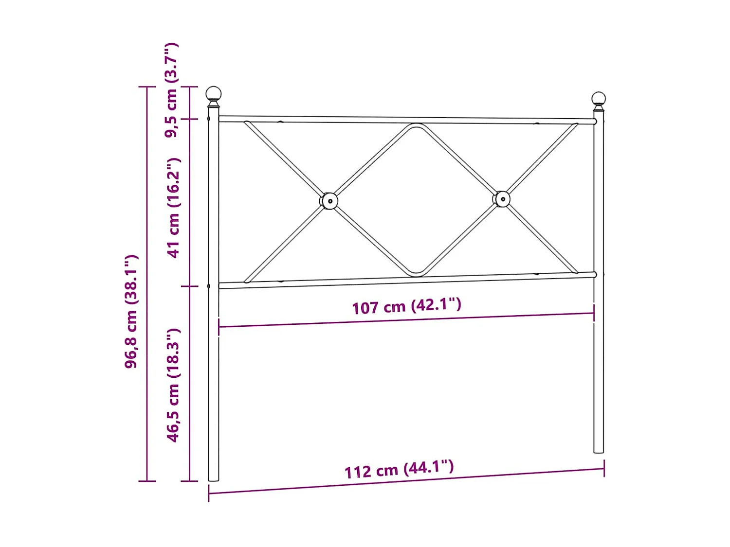 Testiera di Ricambio in Metallo Bianco 107 cm