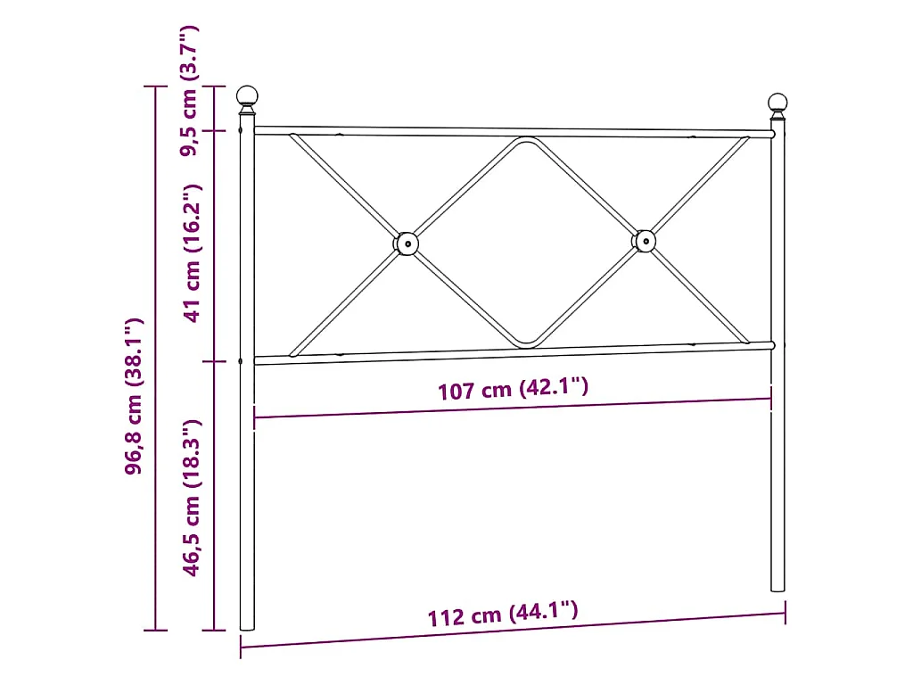 Vervangend hoofdbord 107 cm metaal wit