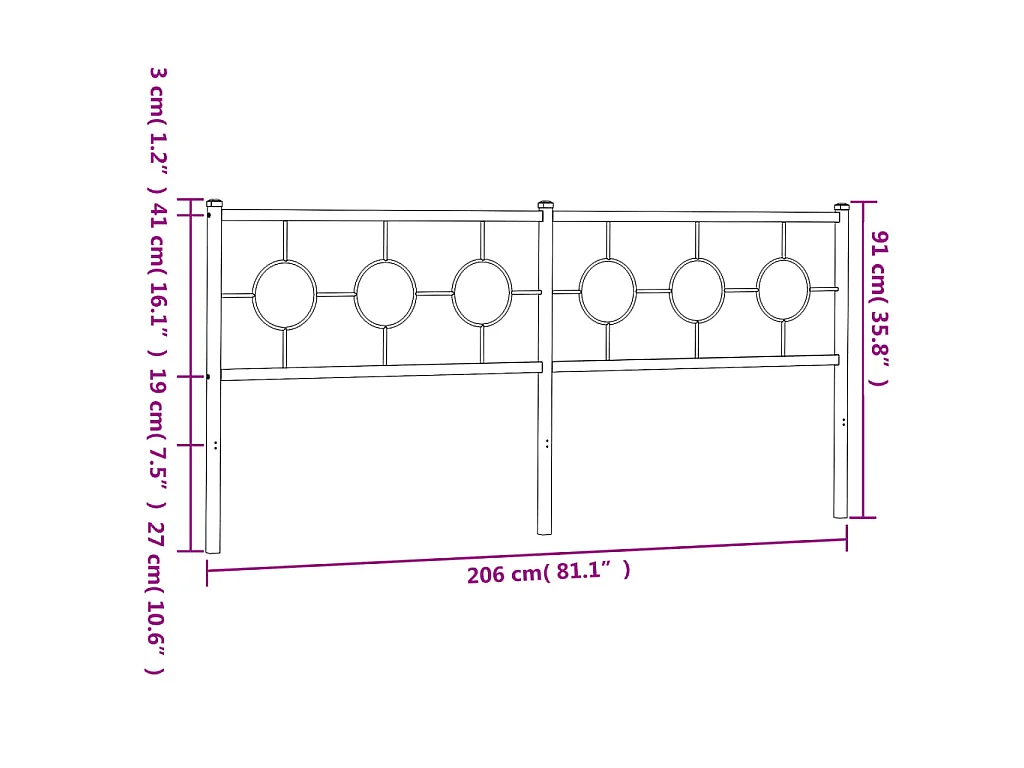Vervangend hoofdbord 200 cm metaal wit