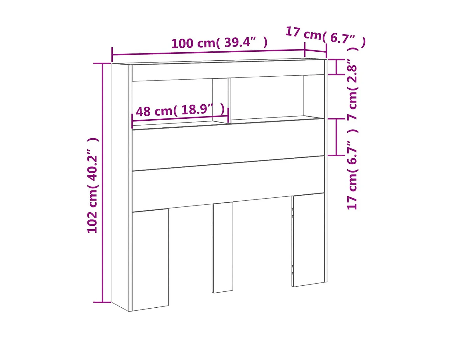 Armário de cabeceira com luzes LED 100x17x102 cm branco