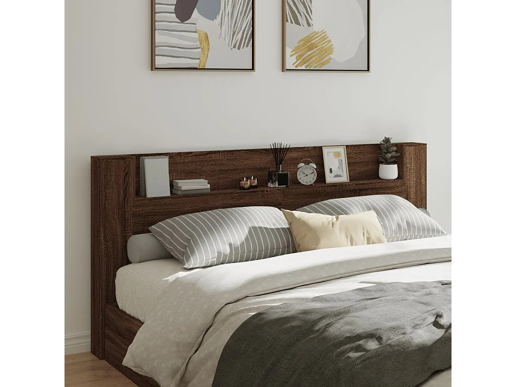 Hoofdbordkast met LED-verlichting 220x16,5x103,5 cm bruin eiken