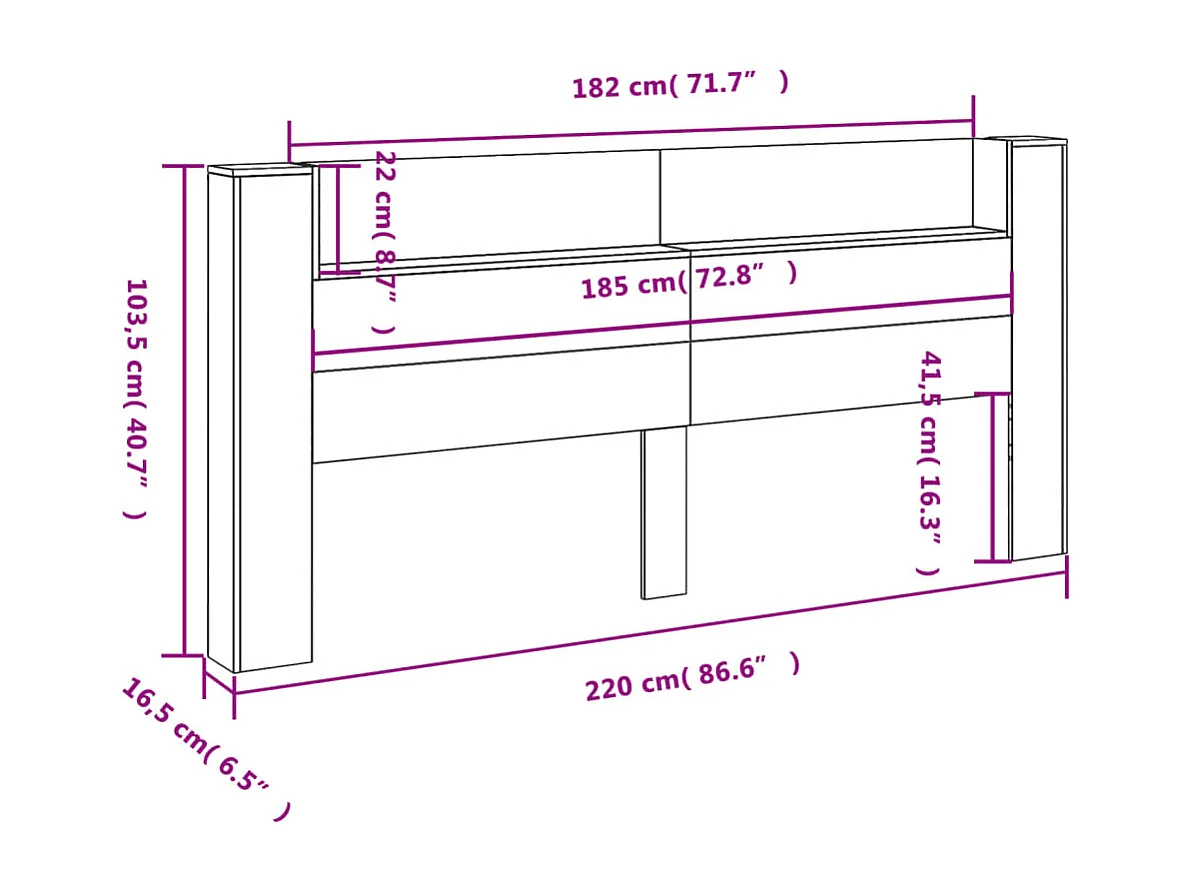 Hoofdbordkast met LED-verlichting 220x16,5x103,5 cm bruin eiken
