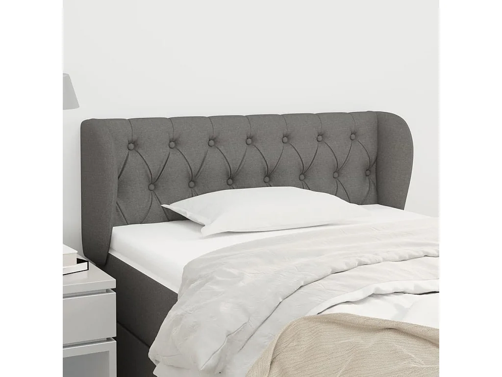 Cabeceira de cama c/ abas tecido 103x23x78/88cm cinzento-escuro