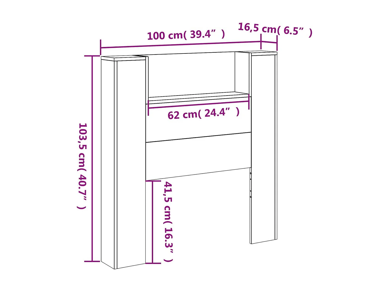 LED-Kopfteil mit Ablagen Betongrau 100x16,5x103,5 cm
