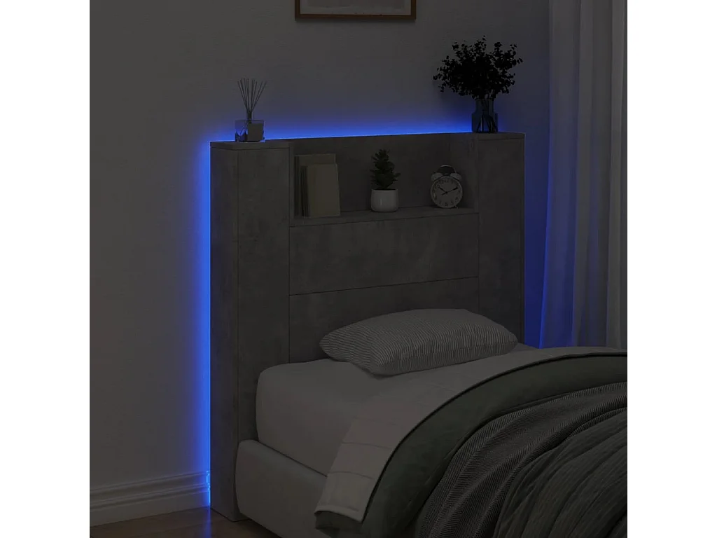 LED-Kopfteil mit Ablagen Betongrau 100x16,5x103,5 cm