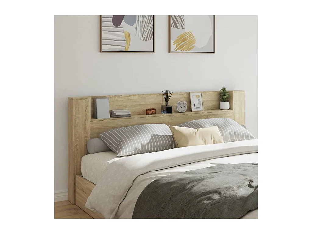Hoofdbordkast met LED 220x16,5x103,5 cm sonoma eikenkleurig