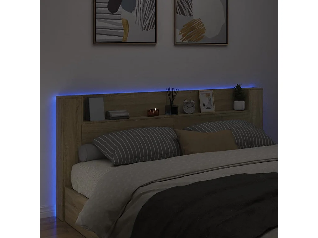 LED-Kopfteil mit Ablagen Sonoma-Eiche 220x16,5x103,5 cm