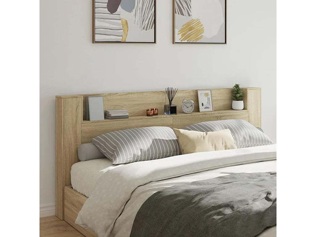 LED-Kopfteil mit Ablagen Sonoma-Eiche 220x16,5x103,5 cm