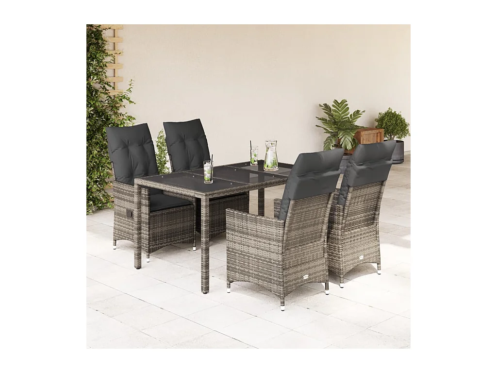 Ensemble à manger de jardin 5 pcs coussins gris résine tressée