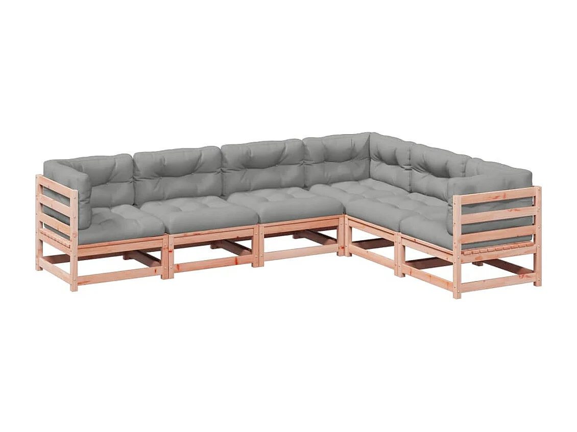 Salon de jardin 6 pcs et coussins bois massif sapin de douglas