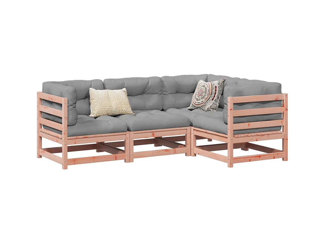 Salon de jardin 4 pcs et coussins bois massif sapin de douglas