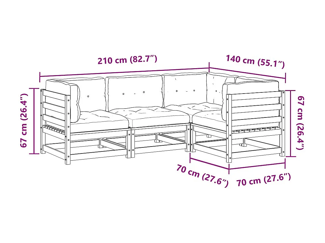 Salon de jardin 4 pcs et coussins bois massif sapin de douglas