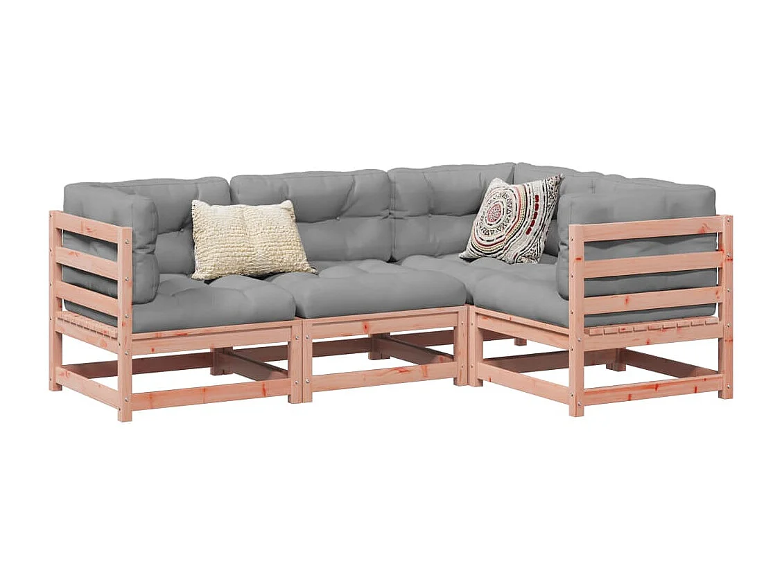 Salon de jardin 4 pcs et coussins bois massif sapin de douglas