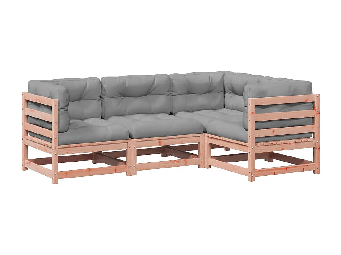 Salon de jardin 4 pcs et coussins bois massif sapin de douglas