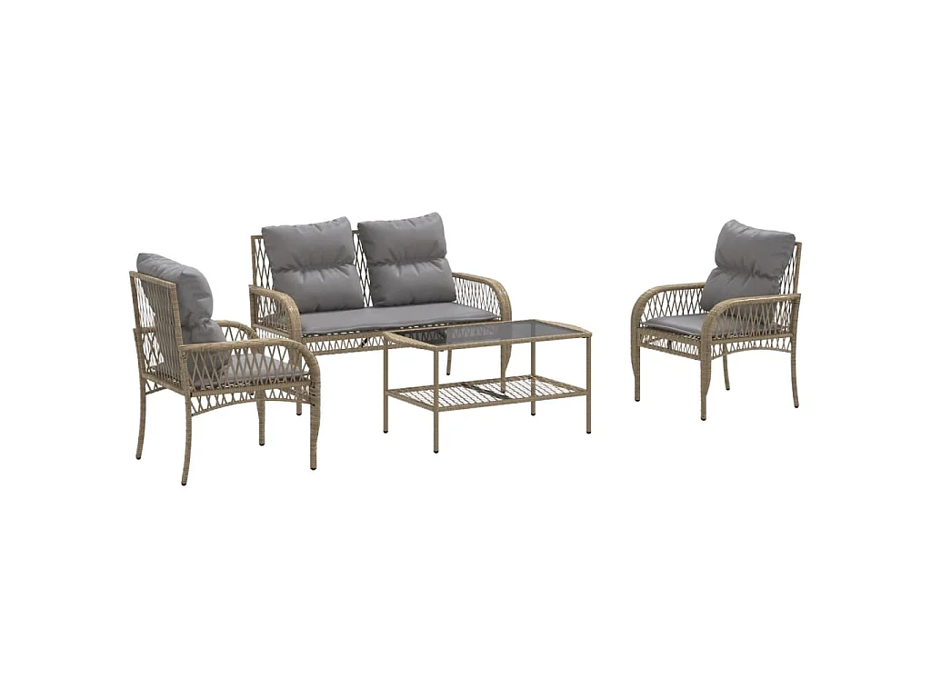 Set Divano da Giardino 4 pz con Cuscini Beige in Polyrattan