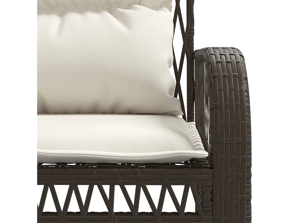 4 pcs conjunto sofás de jardim c/ almofadões vime PE castanho