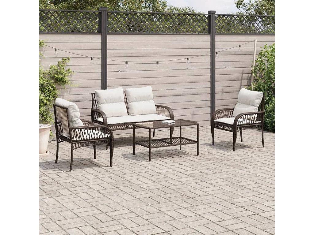 4-delige Loungeset met kussens poly rattan bruin