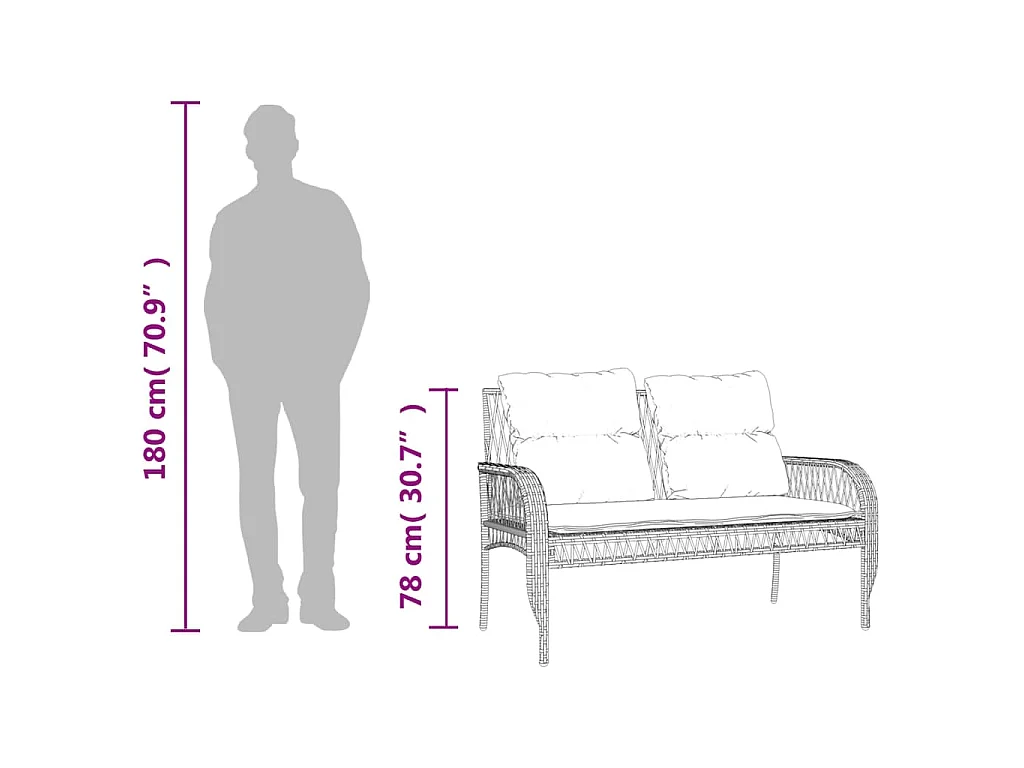 4-delige Loungeset met kussens poly rattan bruin