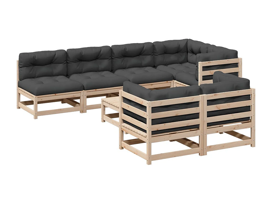 Salon de jardin 8 pcs avec coussins bois de pin massif