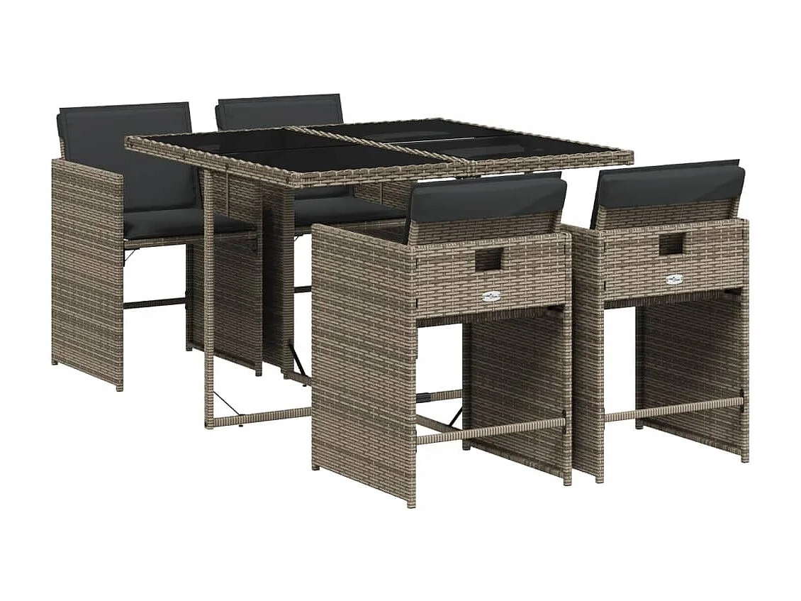 Set da Pranzo da Giardino 5 pz con Cuscini in Polyrattan Grigio