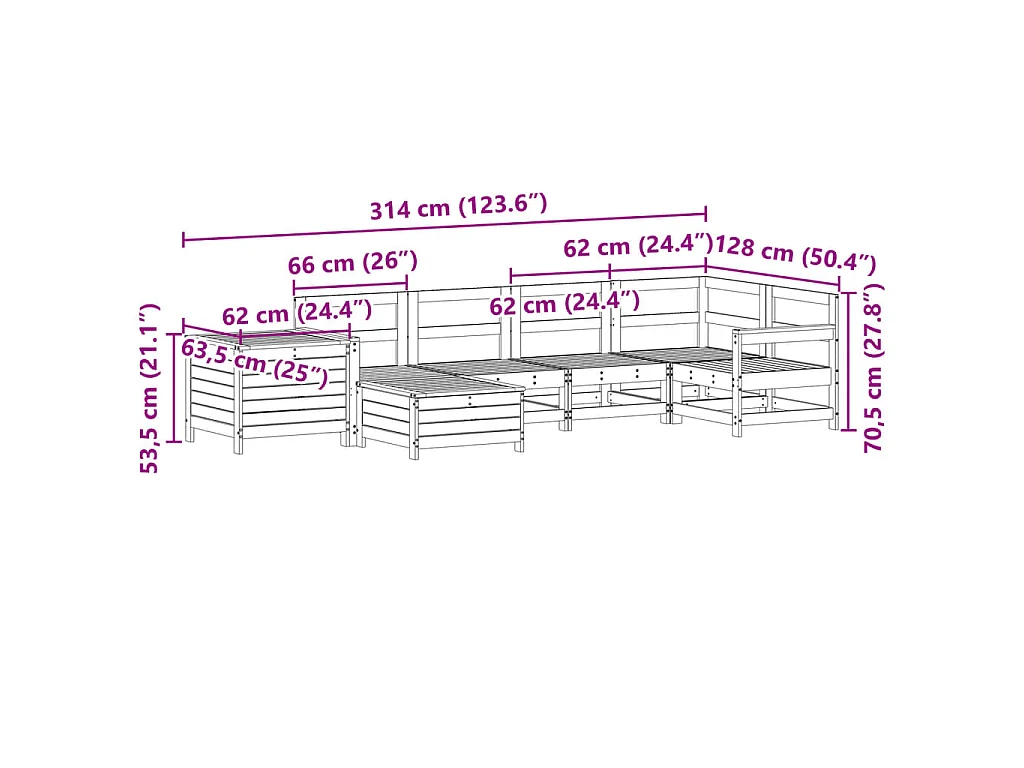 7-tlg. Garten-Sofagarnitur Kiefernholz Imprägniert
