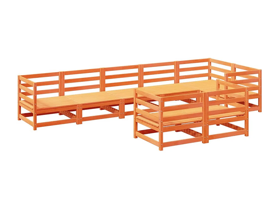 8-delige Loungeset massief grenenhout wasbruin