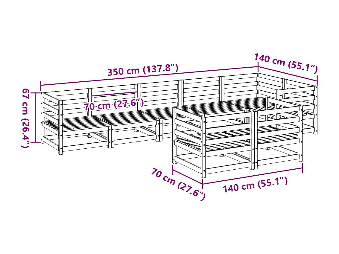 8-delige Loungeset massief grenenhout wasbruin