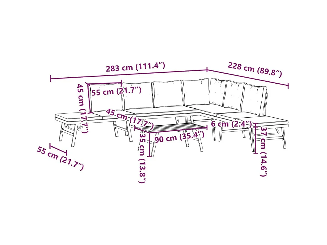 Ensemble de bancs de jardin avec coussins 5 pcs noir
