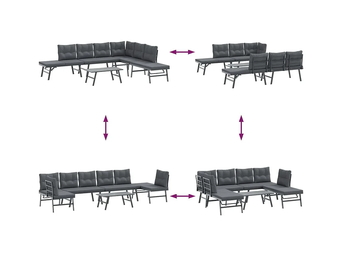 Ensemble de bancs de jardin avec coussins 5 pcs noir
