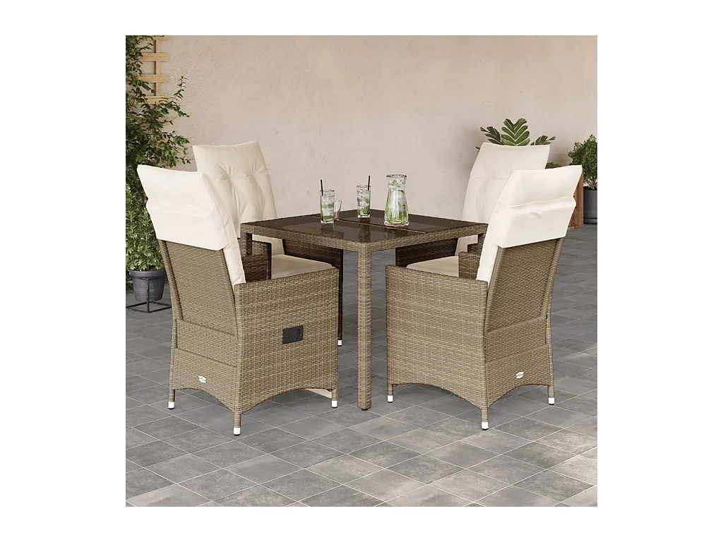 5-delige Tuinset met kussens poly rattan beige